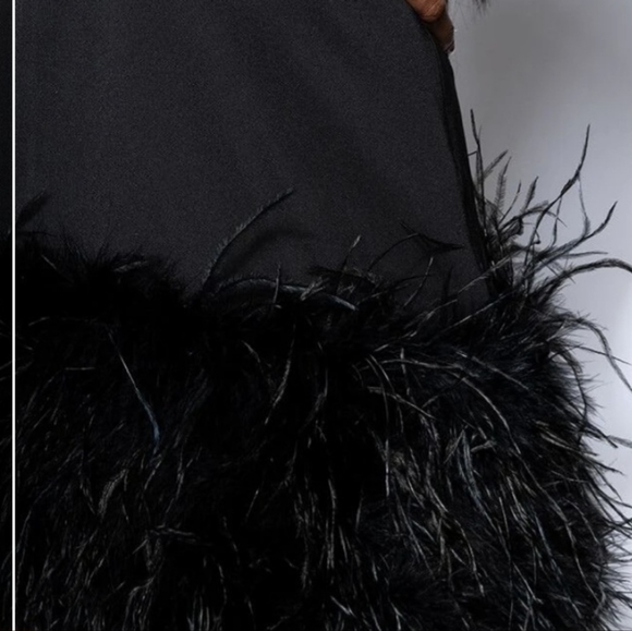 NOEL DEEP V FEATHER TRIM MINI DRESS IN BLACK , NEW WITH TAG - Picture 6 of 7